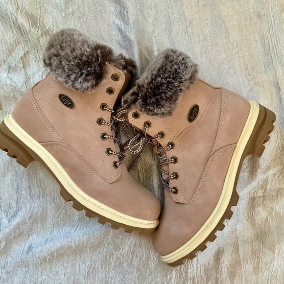 New WOT Lugz Empire Hi Fur Womens Boots Dusty Rose Pink Combat Moto Boots LaceUp - Picture 10 of 14